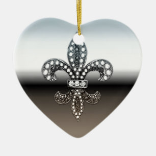 Ornamento De Cerâmica Preto de prata de Flor Nova Orleães da flor de li