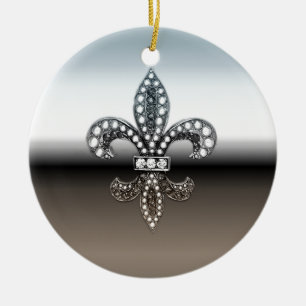 Ornamento De Cerâmica Preto de prata de Flor Nova Orleães da flor de li