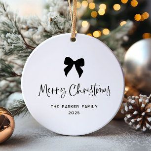 Ornamento De Cerâmica Preto e Branco Arco e Foto Feliz Natal