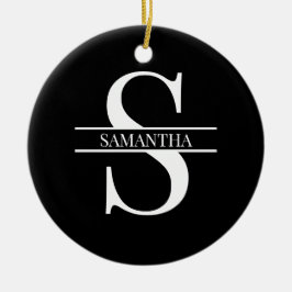 Ornamento De Cerâmica Preto e Branco Elegante Personalizado