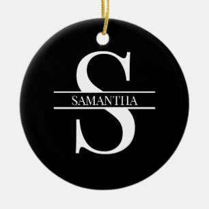 Ornamento De Cerâmica Preto e Branco Elegante Personalizado