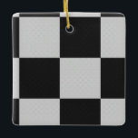 Ornamento De Cerâmica Preto e Branco marcados ou COR PERSONALIZADA<br><div class="desc">Azulejos quadrados marcados com estilo de cinza monotônica em um padrão clássico com efeito cruzado! Ou personalize a cor! Personalize a cor de fundo deste design! Para escolher sua própria cor de fundo, clique no botão azul 'Editar Design'. Na área design, procure o painel camadas no lado esquerdo da tela....</div>