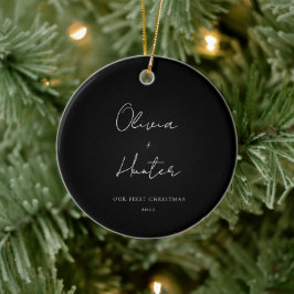 Ornamento De Cerâmica Preto e Branco Minimalista Primeiro Natal