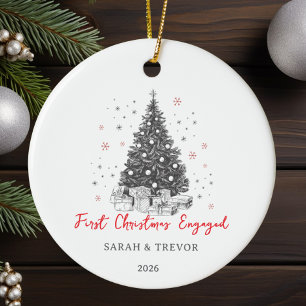 Ornamento De Cerâmica Preto e Branco personalizados com o primeiro Natal