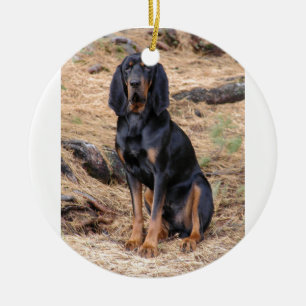 Ornamento De Cerâmica Preto e cão do Coonhound de Tan