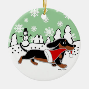 Ornamento De Cerâmica Preto e corredor do Natal do Dachshund de Tan