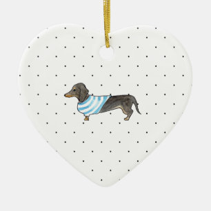 Ornamento De Cerâmica Preto e Dachshund de Tan - o andPolka da aguarela
