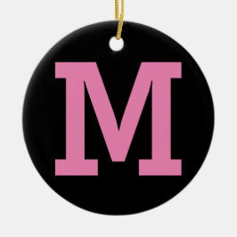 Ornamento De Cerâmica Preto e rosa - Letra inicial grande e cor-de-rosa