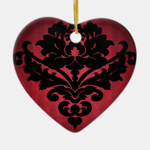 Ornamento De Cerâmica Preto gótico e vermelho do damasco do vintage do