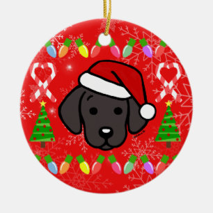 Ornamento De Cerâmica Preto Labrador Puppy Padrão de Natal