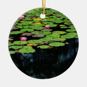 Ornamento De Cerâmica preto no lótus rosa