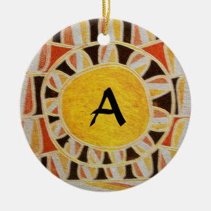 Ornamento De Cerâmica Preto vermelho amarelo alaranjado do MONOGRAMA da