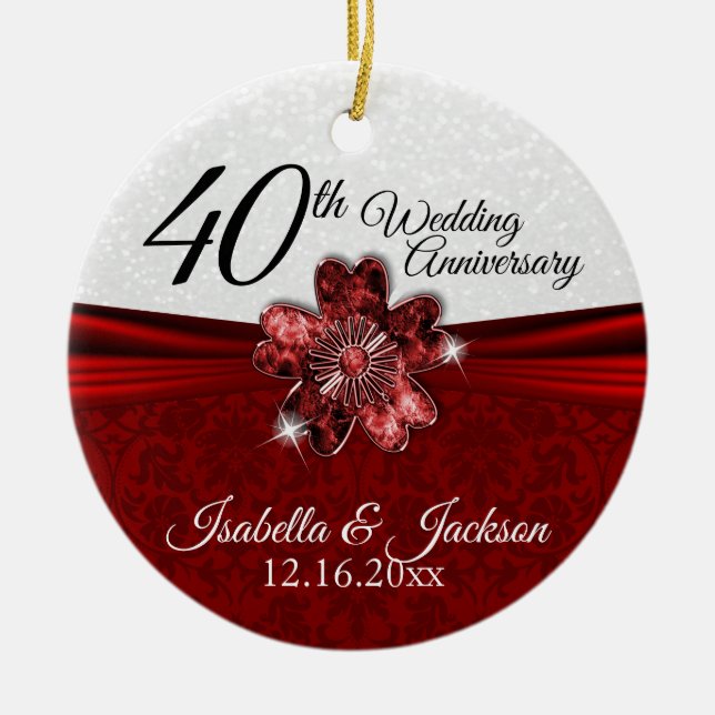 Ornamento De Cerâmica Pretty Rudy Flower Anniversary Keepsake (Frente)