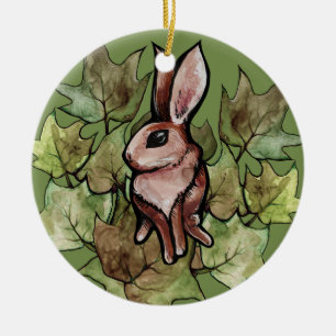 Ornamento De Cerâmica Primavera Bunny Rabbit Nature Ivy