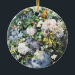 Ornamento De Cerâmica Primavera Buquê por Pierre Renoir, Flores Vintage<br><div class="desc">O Buquê primavera (1866) de Pierre Renoir é uma pintura vintage de arte floral fina e impressionismo vivo. Um buquê de lindas flores de primavera florescentes do jardim em um vaso azul. Sobre o artista: Pierre-Auguste Renoir (1841-1919) foi um pintor líder no desenvolvimento do estilo impressionista. As pinturas de Renoir...</div>