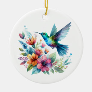 Ornamento De Cerâmica Primavera Floral Hummingbird