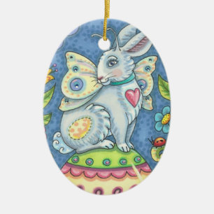 ORNAMENTO DE CERÂMICA PRIMAVERA HARE, FELZ PASCOA DE COELHO