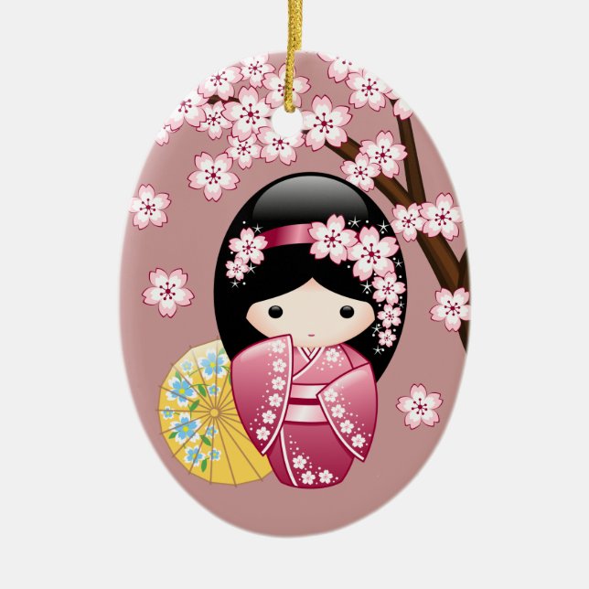 Ornamento De Cerâmica Primavera Kokeshi Doll - Bonita Mancha Japonesa a  (Frente)