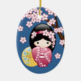Ornamento De Cerâmica Primavera Kokeshi Doll - Bonita Mancha Japonesa em