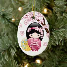 Ornamento De Cerâmica Primavera Kokeshi Doll - Branco japonês bonito