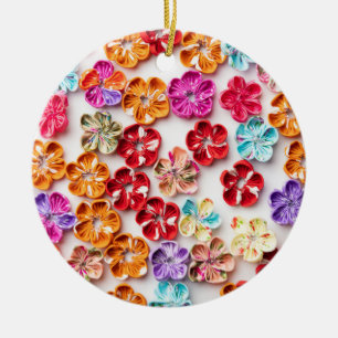 Ornamento De Cerâmica Primavera tecido com costura manual Flores multico