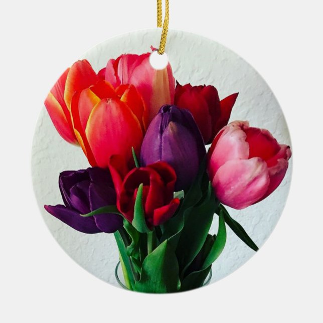 Ornamento De Cerâmica Primavera Tulip Buquê (Frente)