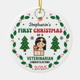 Ornamento De Cerâmica Primeira Árvore de Natal do Veterinário Personaliz