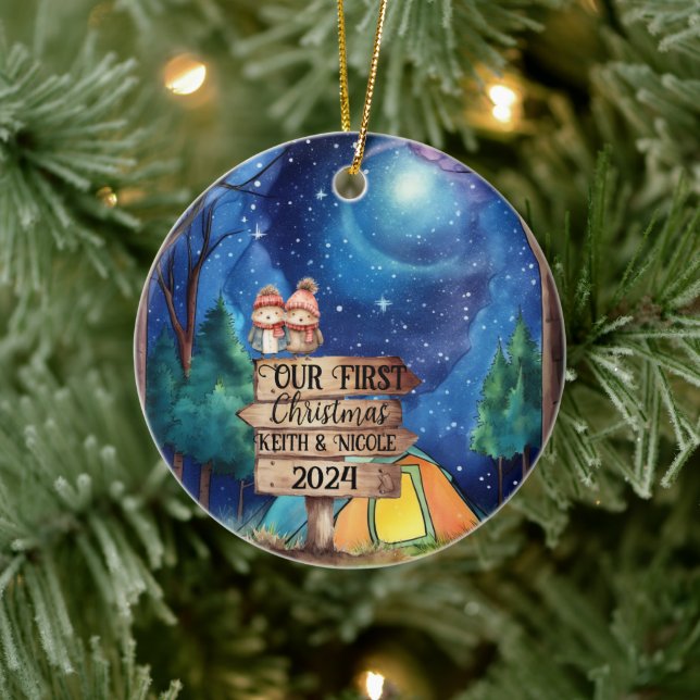 Ornamento De Cerâmica Primeira Aventura de Casal de Natal (Árvore)