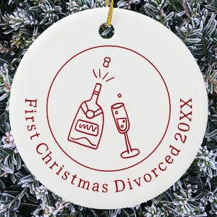 Ornamento De Cerâmica Primeira Celebração de Natal Divorciado Doodle