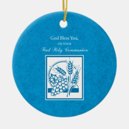 Ornamento De Cerâmica Primeira Comunhão, Trigo, Uva Azul