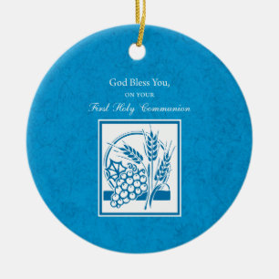Ornamento De Cerâmica Primeira Comunhão, Trigo, Uva Azul