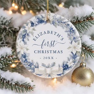 Ornamento De Cerâmica Primeira Coroa Rústica de Natal Azul