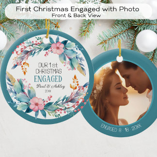 Ornamento De Cerâmica Primeira data de fotos em inglês no natal