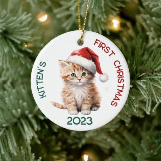 Ornamento De Cerâmica Primeira Design de Natal de Kitten Personalizado