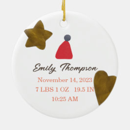Ornamento De Cerâmica primeira estrela e coração de Natal do bebê
