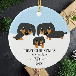 Ornamento De Cerâmica Primeira Família De Natal De 3 Dachshund Christmas