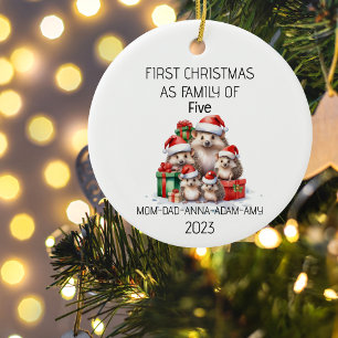 Ornamento De Cerâmica Primeira Família de Natal de Cinco Hedgehogs