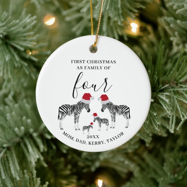 Ornamento De Cerâmica Primeira Família de Natal de Quatro Zebra Cuta (Árvore)