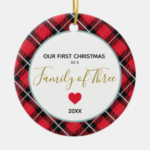 Ornamento De Cerâmica Primeira Família de Natal de Três Bebê Fotográfico