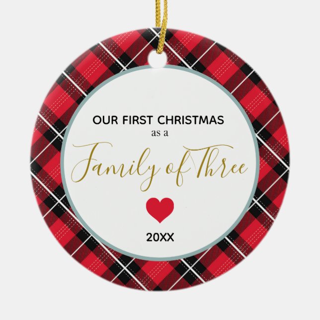 Ornamento De Cerâmica Primeira Família de Natal de Três Bebê Fotográfico (Frente)