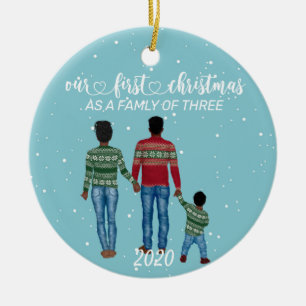 Ornamento De Cerâmica Primeira Família de Natal de Três Meninos Étnicos