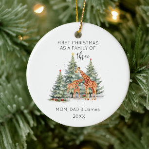 Ornamento De Cerâmica Primeira Família de Natal de Três Nomes Girafa Cut