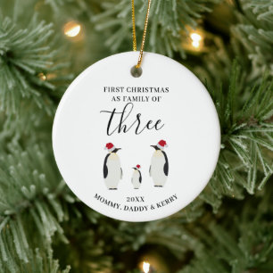 Ornamento De Cerâmica Primeira Família de Natal de Três Pinguins Gons