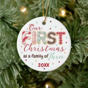 Ornamento De Cerâmica Primeira Família de Natal do Bebê de 3 Anos