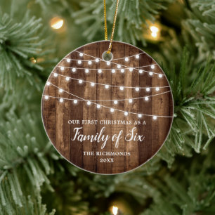 Ornamento De Cerâmica Primeira Família de Natal Russo de Seis Personaliz
