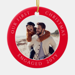 Ornamento De Cerâmica Primeira Fatura de Foto Envolvida no Natal