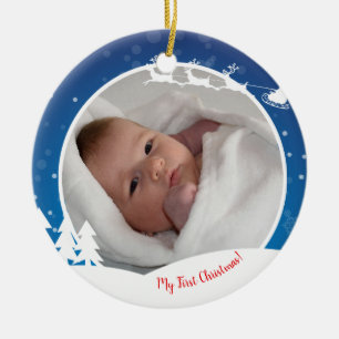 Ornamento De Cerâmica Primeira foto de bebê de Natal