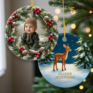 Ornamento De Cerâmica Primeira Foto de Bebê no Natal