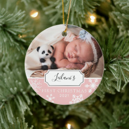 Ornamento De Cerâmica Primeira Foto de Bebê no Natal Bebê Rosa