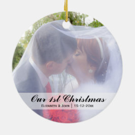 Ornamento De Cerâmica Primeira Foto de Casamento de Natal